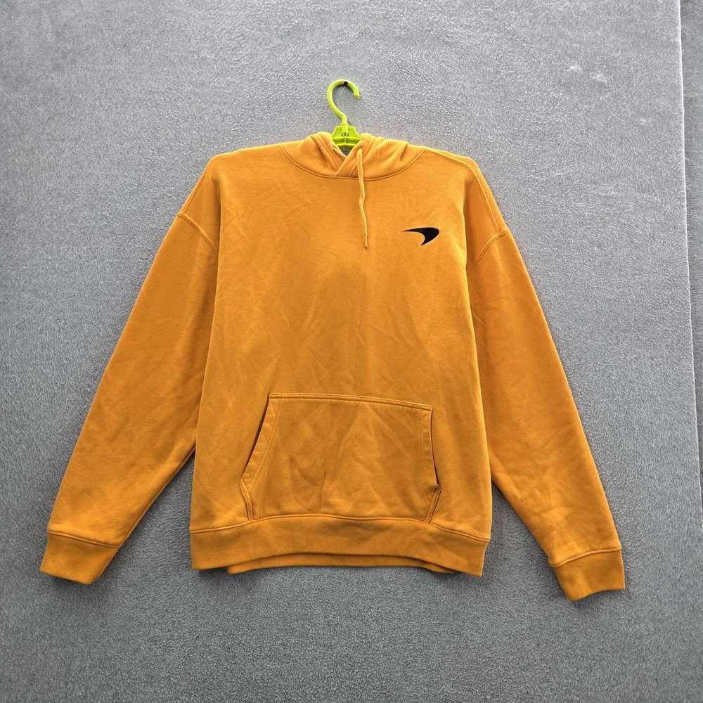 Hollister Men Hoodie XL Orange Fleece Mclaren Logo Activewear Long Sleeve